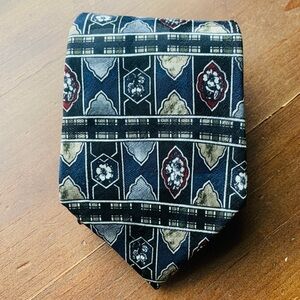 Silk Tie Necktie Stafford Brand Navy Black Geometric Formal Office